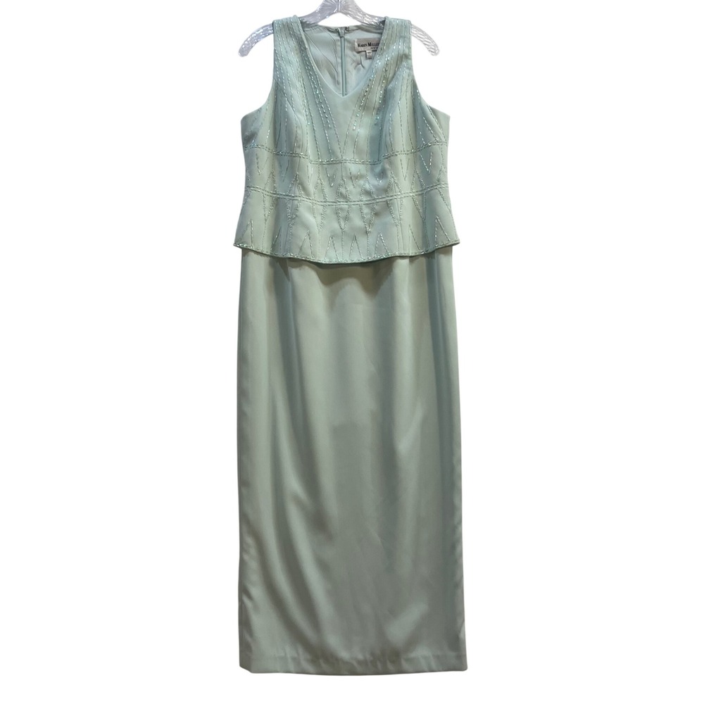 VTG Karen Miller New York Mint Green‎ Beaded Maxi Dress Women 14P Formal Petite